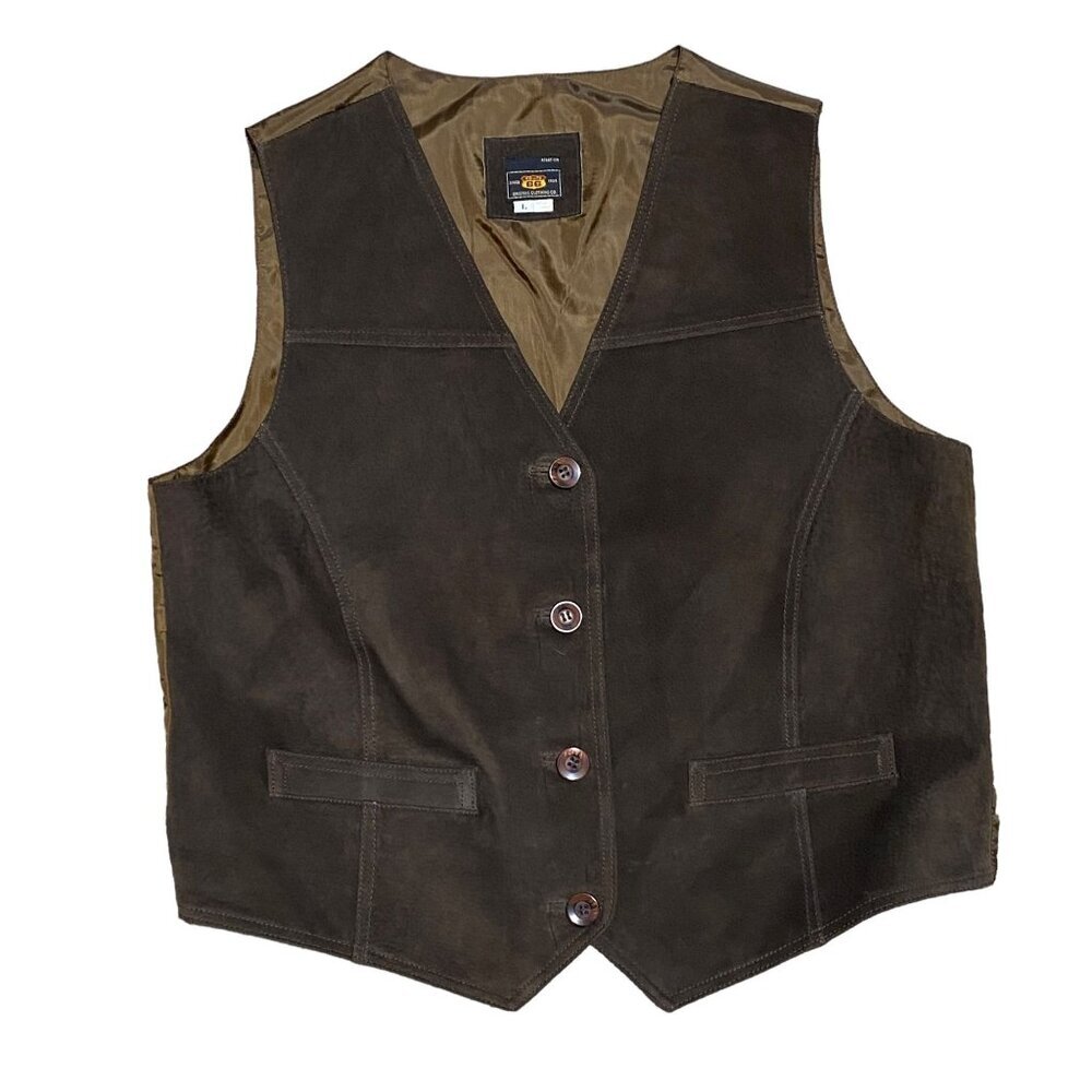Route 66 Mens Brown Suede Leather Vest Size Large Western Biker Cowboy Gilet Boh